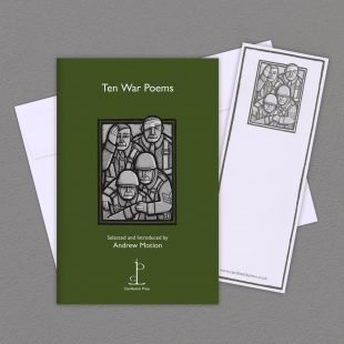 View ‘Ten War Poems’ group shot Group image of the Ten War Poems poetry pamphlet on a decorative background