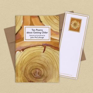 Group image of the Ten Poems about Getting Older poetry pamphlet on a decorative background