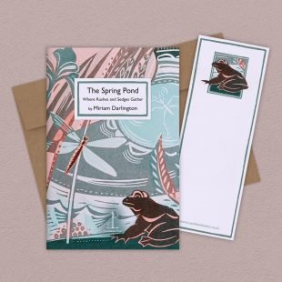 View ‘The Spring Pond: Where Rushes and Sedges Gather - by Miriam Darlington’ group shot Group image of the The Spring Pond: Where Rushes and Sedges Gather - by Miriam Darlington poetry pamphlet on a decorative background
