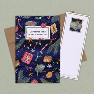 View ‘Christmas Tree: Ten Poems of Wishes and Lights’ group shot Group image of the Christmas Tree: Ten Poems of Wishes and Lights poetry pamphlet on a decorative background
