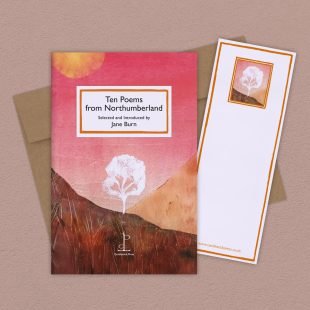 Group image of the Ten Poems from Northumberland poetry pamphlet on a decorative background