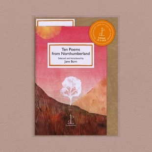 Pack image of the Ten Poems from Northumberland poetry pamphlet on a decorative background