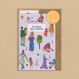 Pack image of the Ten Poems about Mothers poetry pamphlet on a decorative background